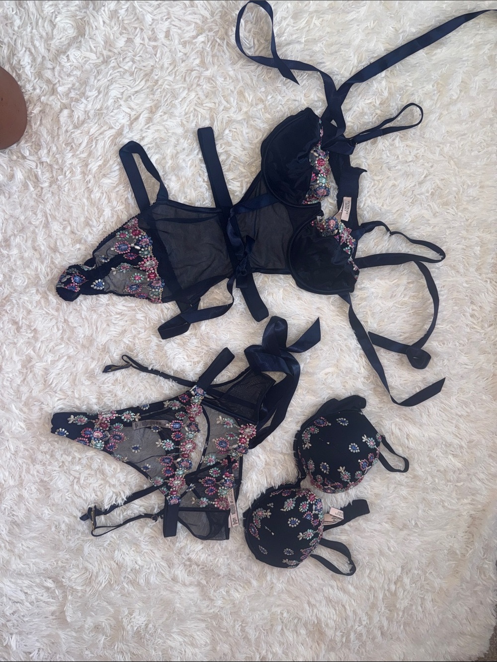 Victoria Secret Embroidered Matching Floral Lingerie